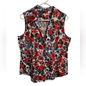 TALBOTS Woman's button up sleeveless top Red White and Blue size L